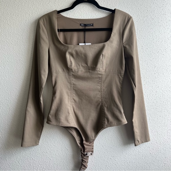 Zara Tops - ZARA Square Neck Long Sleeve Bodysuit